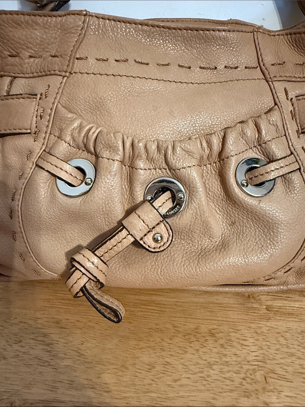 b. makowsky Tan Leather Shoulder Bag with Silver Hardware - Picture 2 of 13